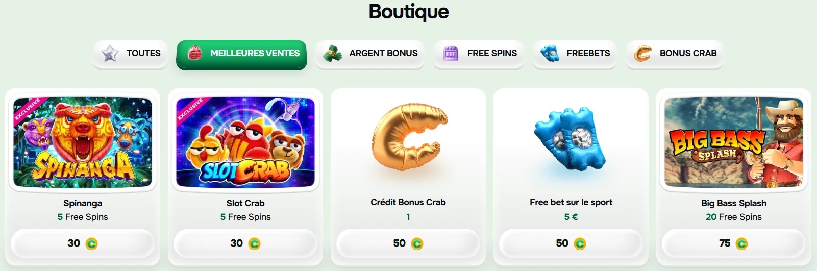 boutique de récompenses du casino Casinolo