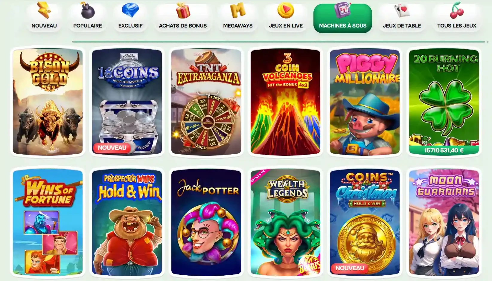 toutes les machines à sous disponibles sur Casinolo